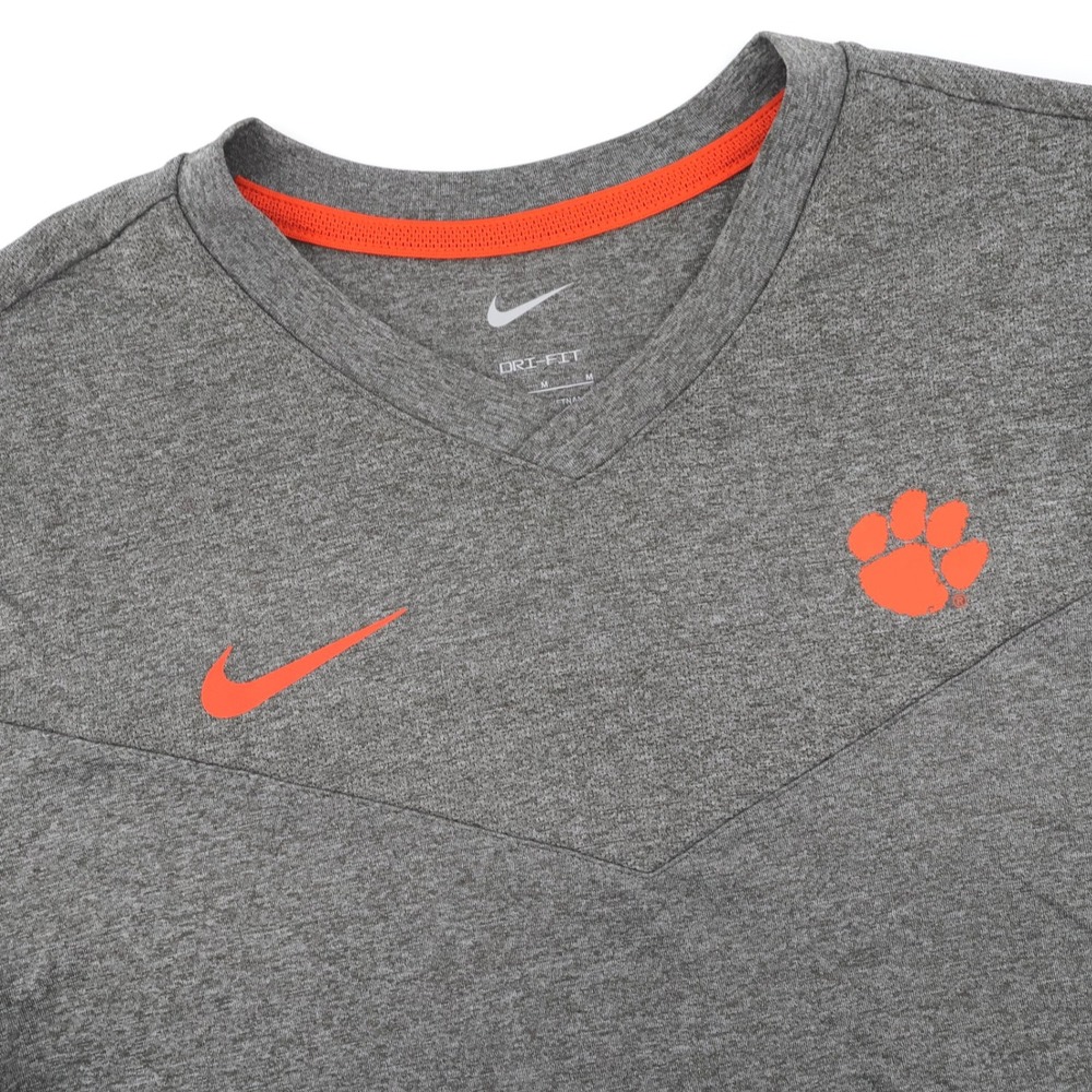 Nike‎ Clemson Tigers Dri-FIT V-Neck Shirt Gray Long Sleeve Mens Medium On Field